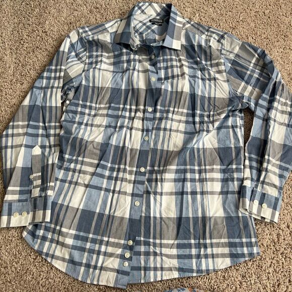 Kenneth Cole Large Pattern Blue Slim Fit Button Down Shirt 16 1/2 - Picture 1 of 3